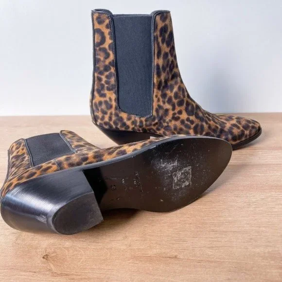Saint Laurent West Chelsea Leopard Western Ankle Boots Size 38 - Picture 7 of 10